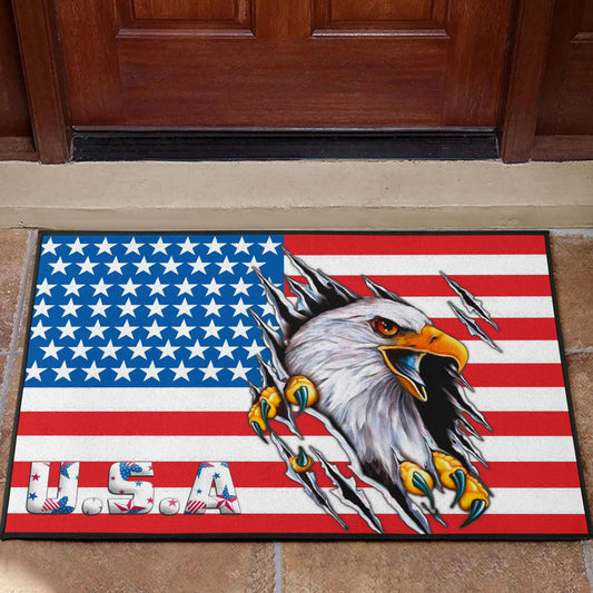 US Independence Day Bald Eagle Breaking Though Claw Scratch Door Mat Home Decor