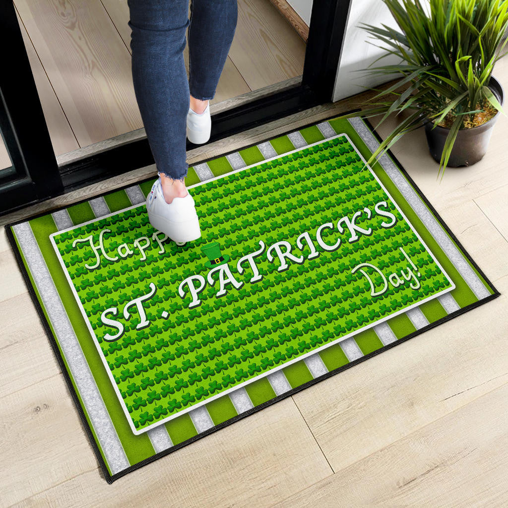 Saint Patrick's Happy St. Patrick Shamrock Patterns Green White Door Mat Home Decor