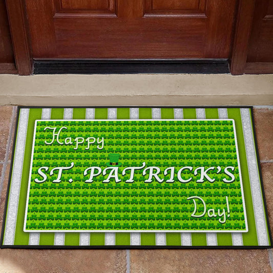 Saint Patrick's Happy St. Patrick Shamrock Patterns Green White Door Mat Home Decor