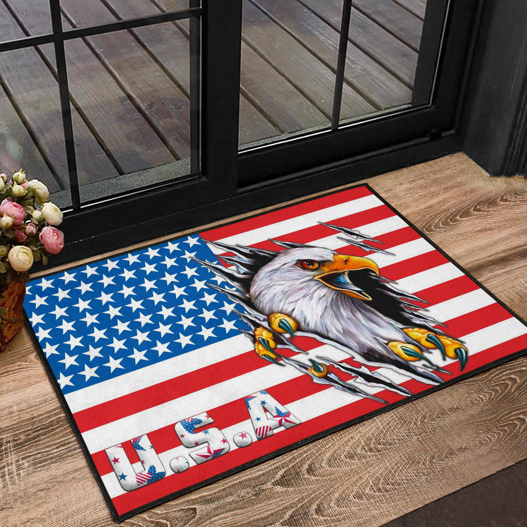 US Independence Day Bald Eagle Breaking Though Claw Scratch Door Mat Home Decor