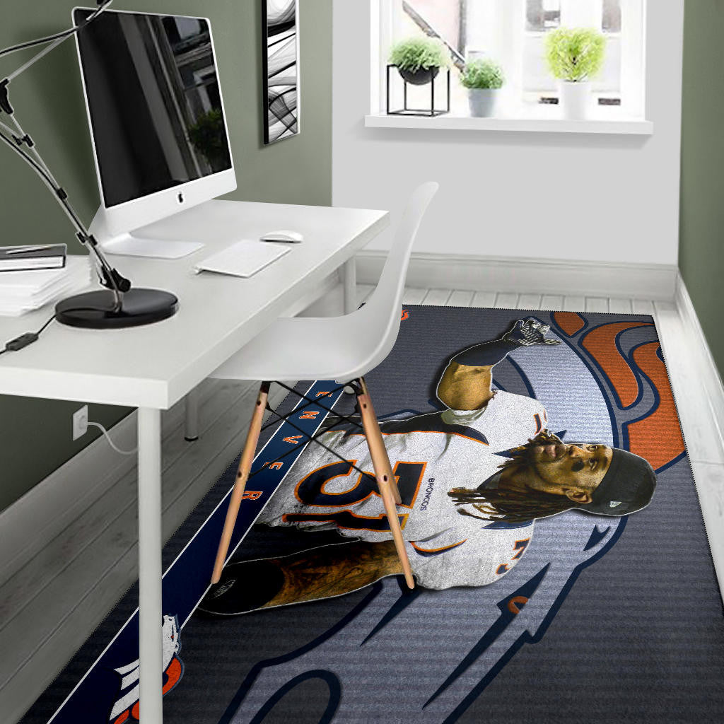 Denver American Football Broncos Justin 31 Watercolor Paintings Area Rug Home Decor