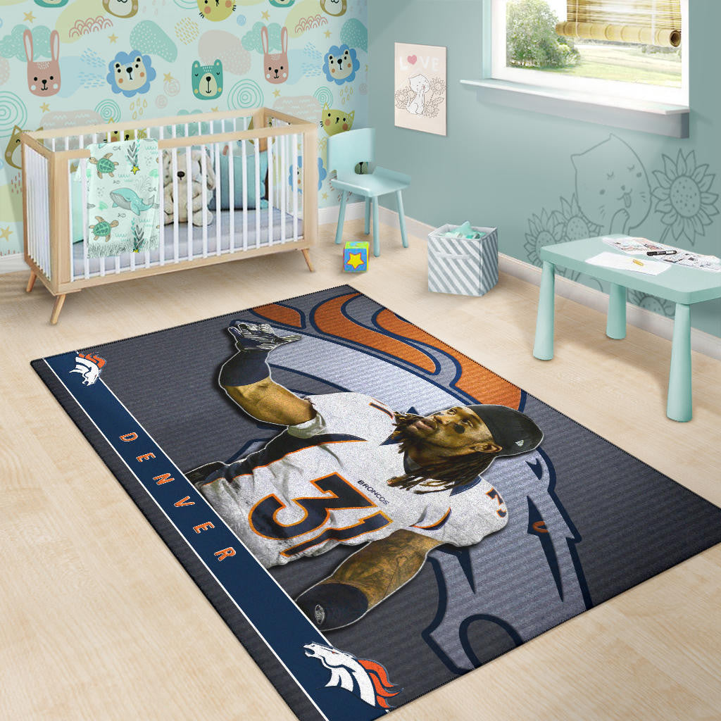 Denver American Football Broncos Justin 31 Watercolor Paintings Area Rug Home Decor