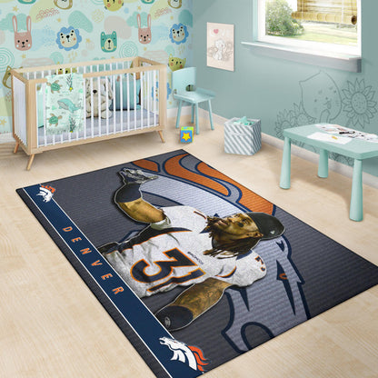 Denver American Football Broncos Justin 31 Watercolor Paintings Area Rug Home Decor