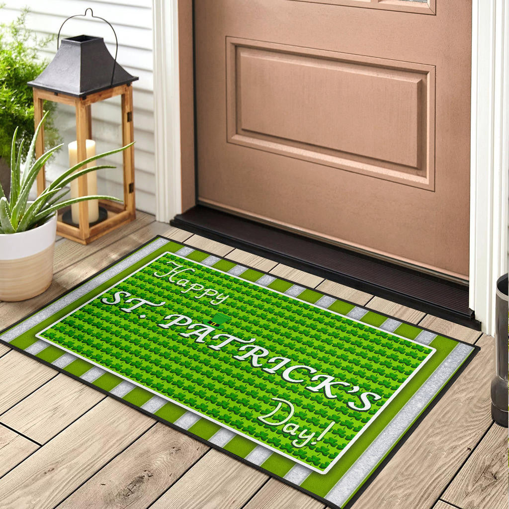 Saint Patrick's Happy St. Patrick Shamrock Patterns Green White Door Mat Home Decor