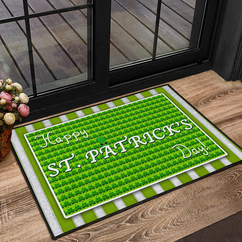 Saint Patrick's Happy St. Patrick Shamrock Patterns Green White Door Mat Home Decor