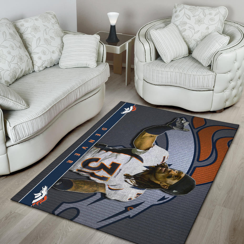 Denver American Football Broncos Justin 31 Watercolor Paintings Area Rug Home Decor
