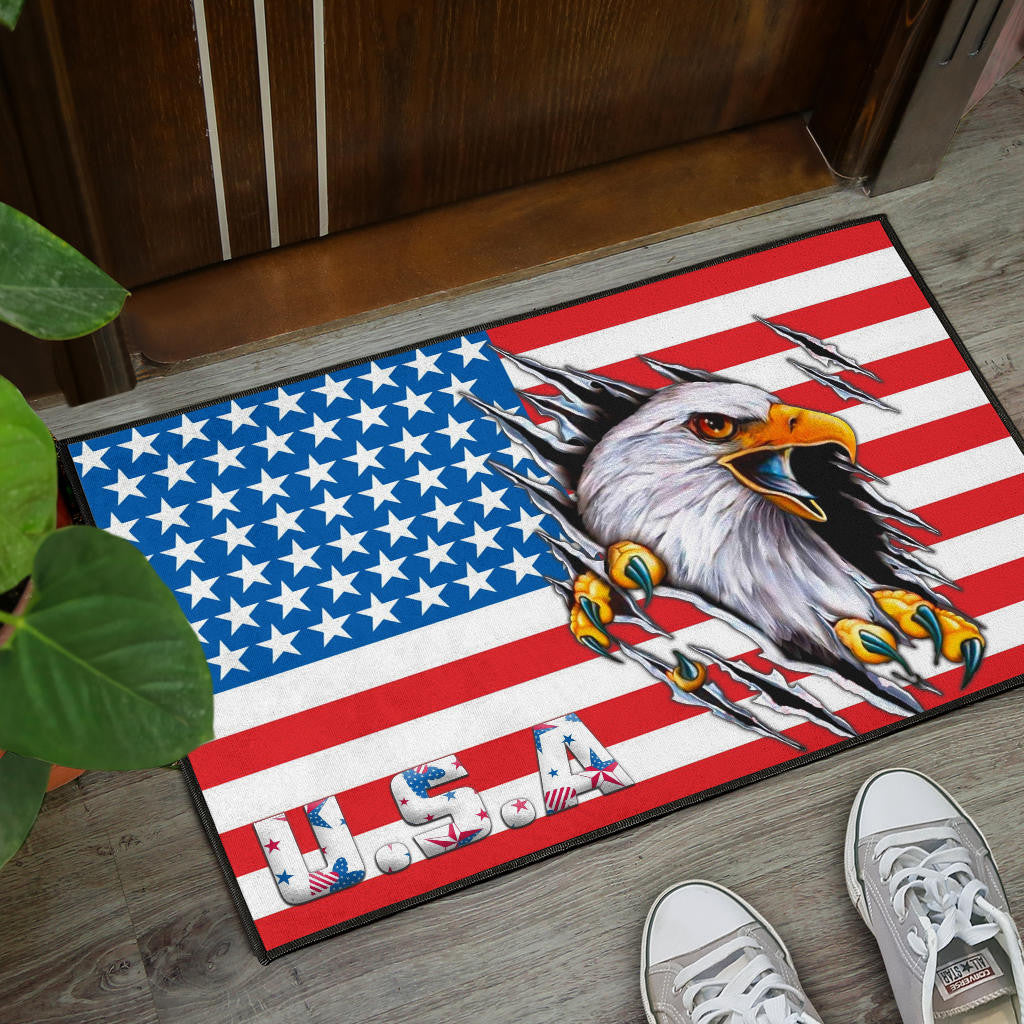 US Independence Day Bald Eagle Breaking Though Claw Scratch Door Mat Home Decor