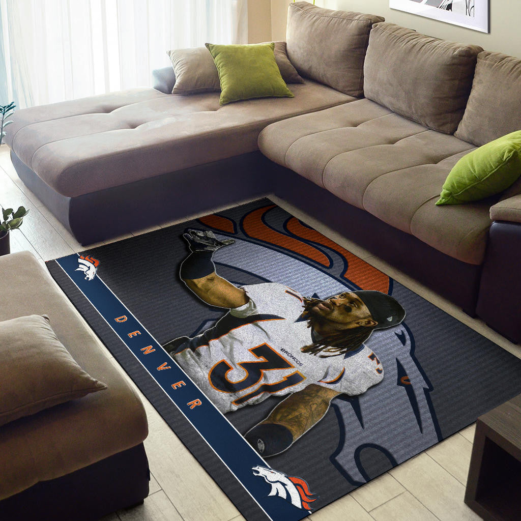 Denver American Football Broncos Justin 31 Watercolor Paintings Area Rug Home Decor