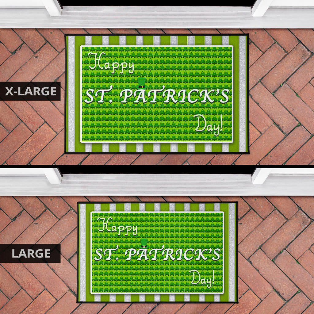 Saint Patrick's Happy St. Patrick Shamrock Patterns Green White Door Mat Home Decor