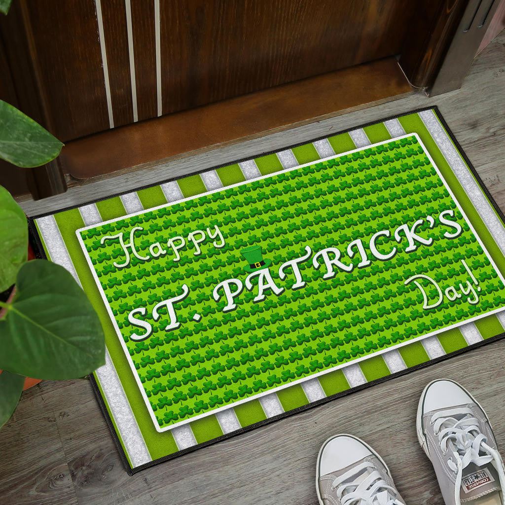 Saint Patrick's Happy St. Patrick Shamrock Patterns Green White Door Mat Home Decor