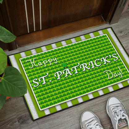 Saint Patrick's Happy St. Patrick Shamrock Patterns Green White Door Mat Home Decor