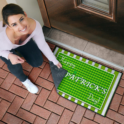 Saint Patrick's Happy St. Patrick Shamrock Patterns Green White Door Mat Home Decor