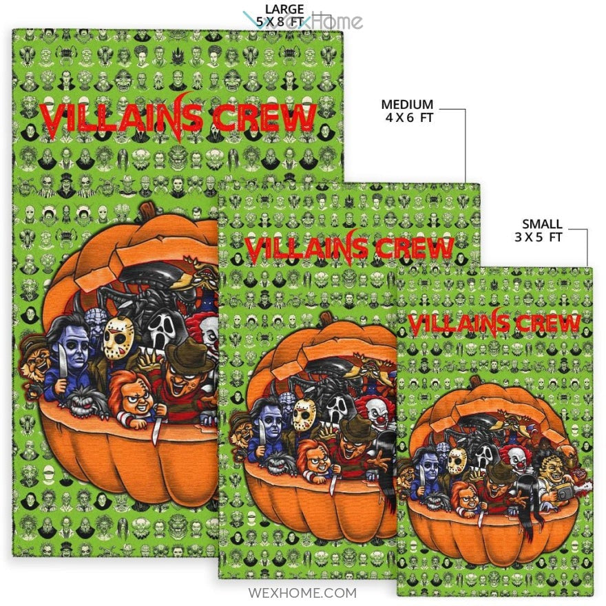Horror Movie Villains Crew In Pumpkin Green Patterns Area Rug Home Decor