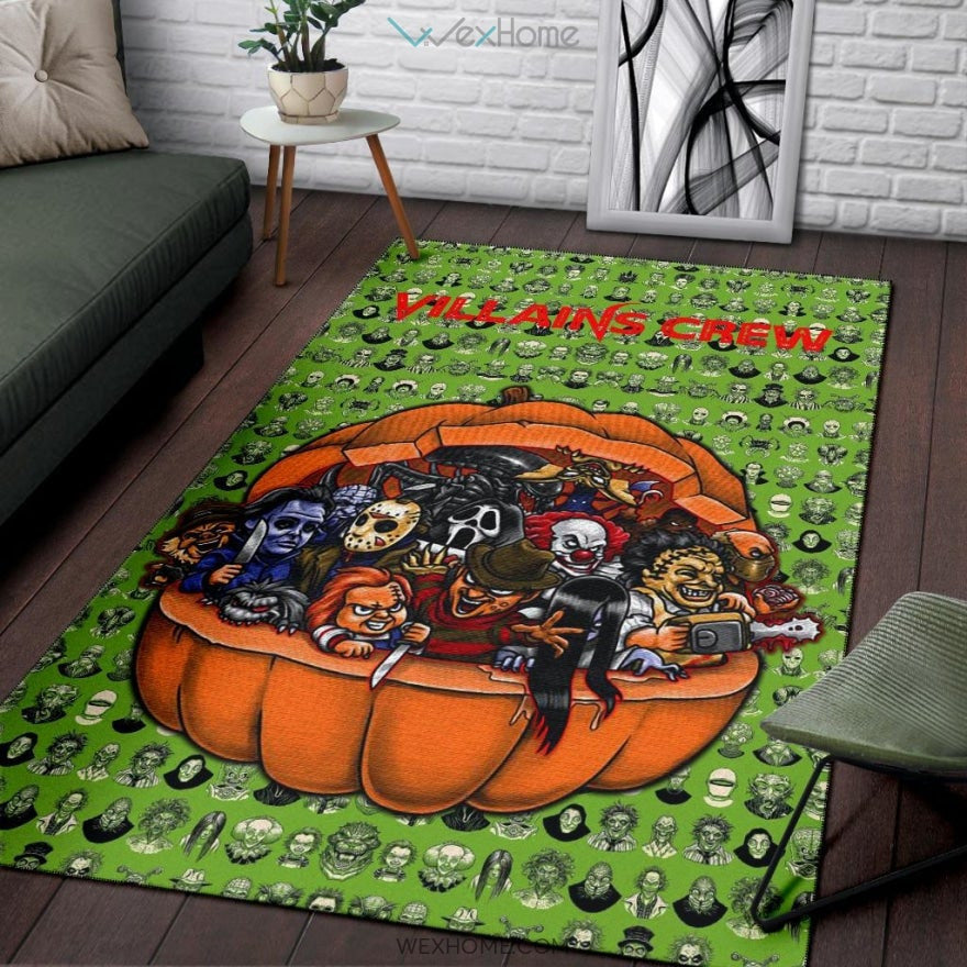 Horror Movie Villains Crew In Pumpkin Green Patterns Area Rug Home Decor