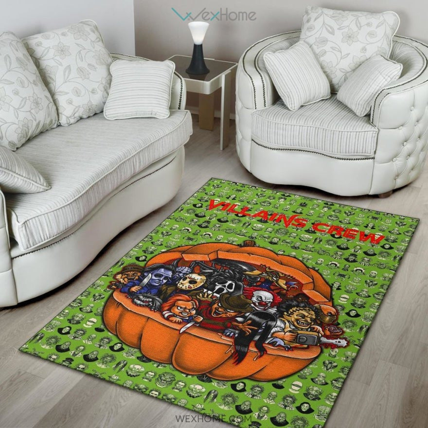 Horror Movie Villains Crew In Pumpkin Green Patterns Area Rug Home Decor