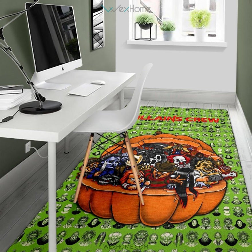 Horror Movie Villains Crew In Pumpkin Green Patterns Area Rug Home Decor