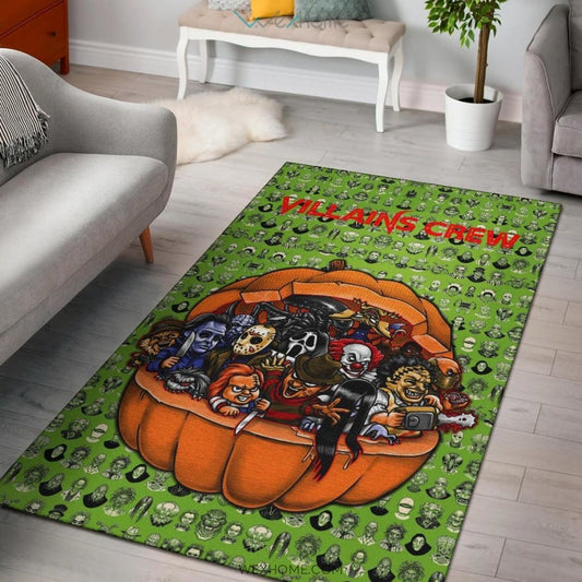 Horror Movie Villains Crew In Pumpkin Green Patterns Area Rug Home Decor