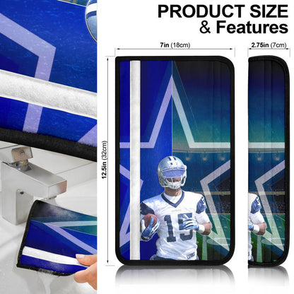 Dallas Football Cowboys American Player 15 Holding Rugby Ball Seat Belt Covers
