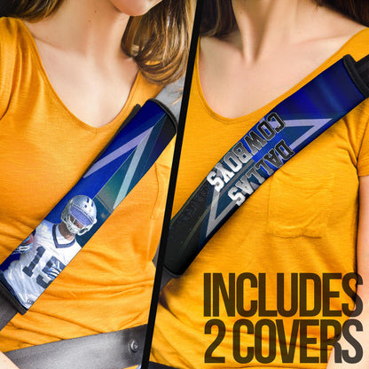 Dallas Football Cowboys American Player 15 Holding Rugby Ball Seat Belt Covers