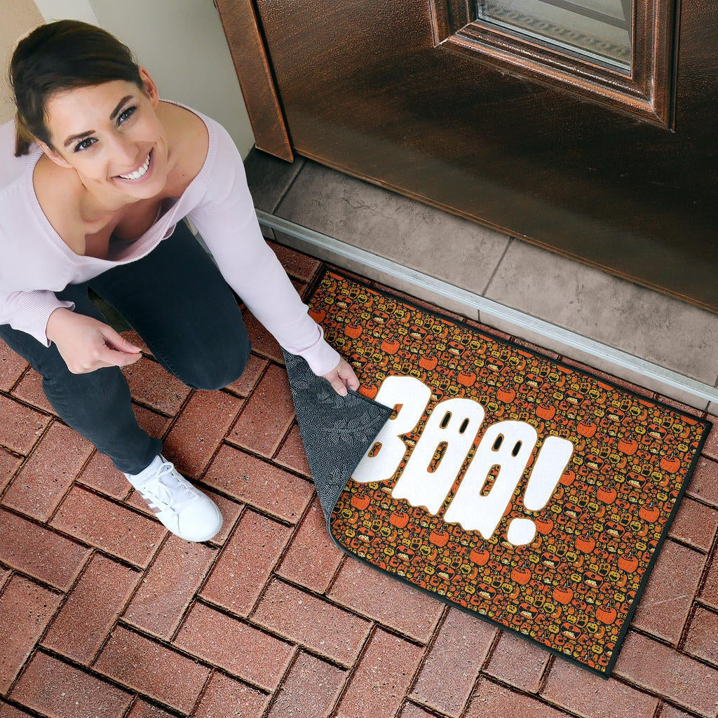 Boo!! Halloween Pumpkin Doodle Patterns Door Mat Home Decor