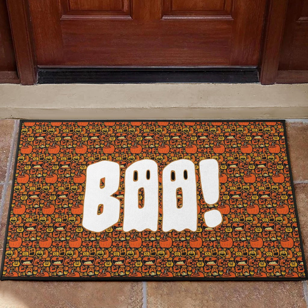 Boo!! Halloween Pumpkin Doodle Patterns Door Mat Home Decor