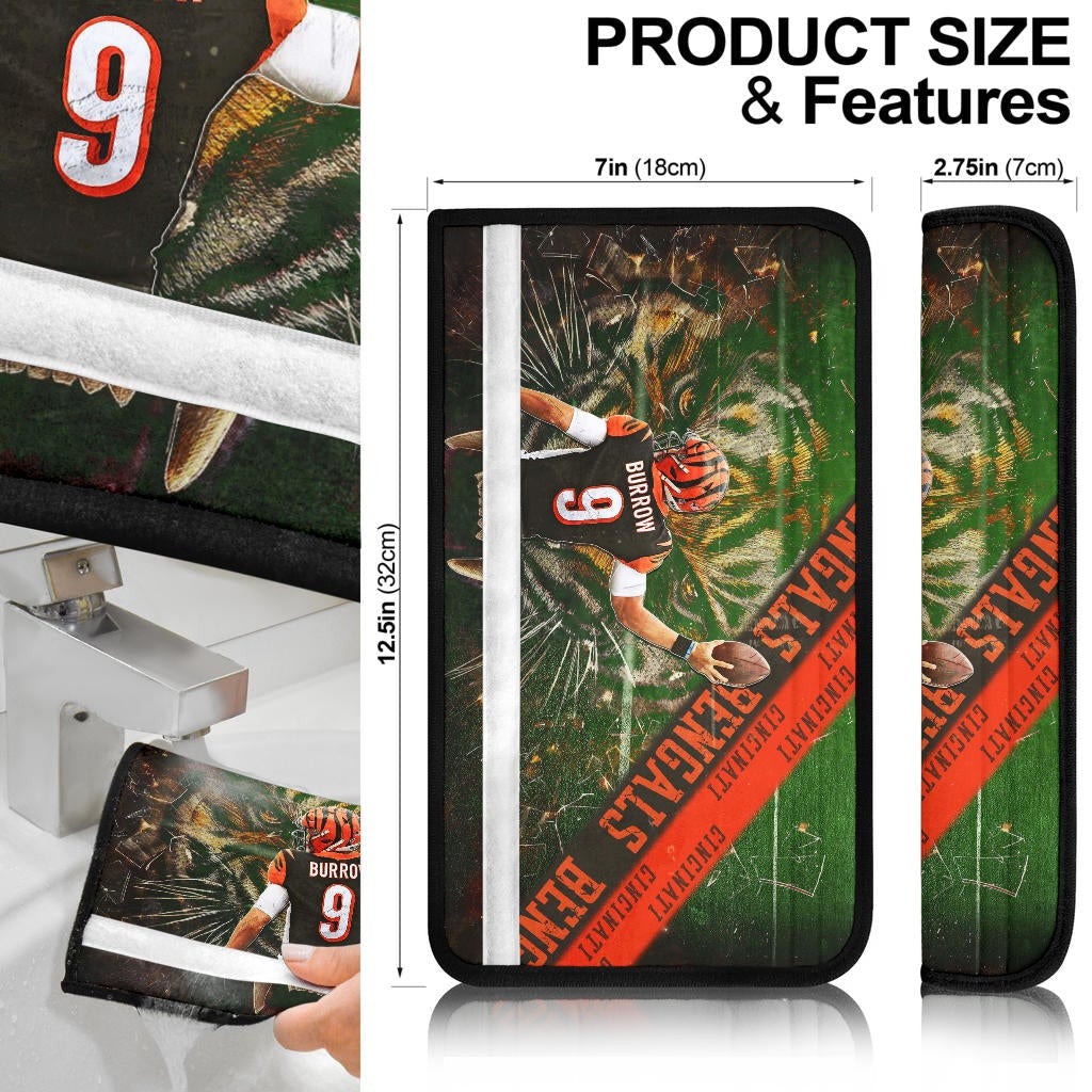 Cincinnati Bengals American Football Burrow 9 Angry Bengal Tiger Underground Seat Belt Covers