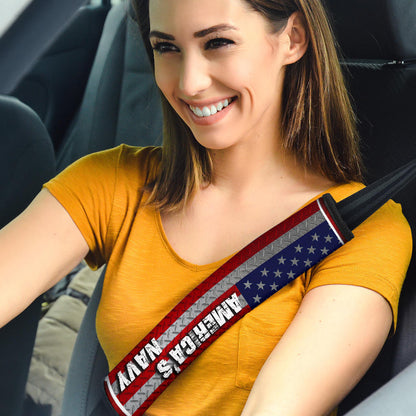 US Independence Day America's Navy Eagle Head On US Steel Flag Seat Belt Covers