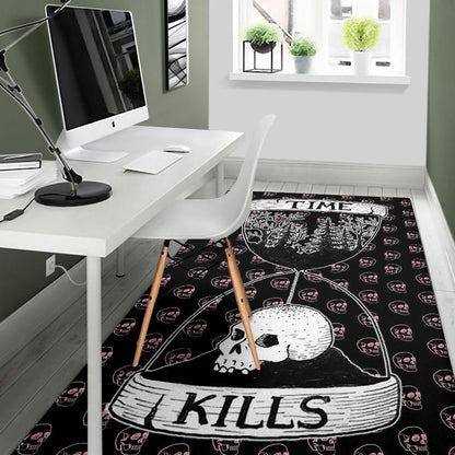 Time Kills Skeleton Head Patterns Sand Timer Area Rug Home Decor