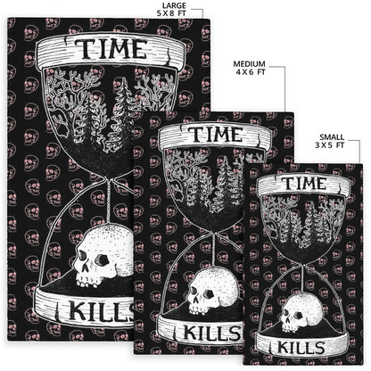 Time Kills Skeleton Head Patterns Sand Timer Area Rug Home Decor