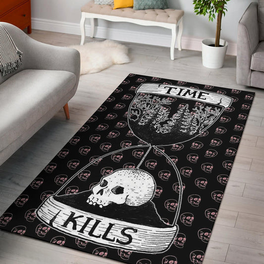Time Kills Skeleton Head Patterns Sand Timer Area Rug Home Decor