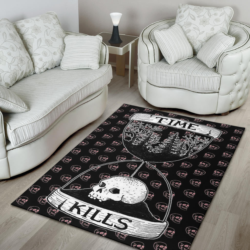 Time Kills Skeleton Head Patterns Sand Timer Area Rug Home Decor