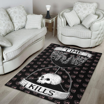 Time Kills Skeleton Head Patterns Sand Timer Area Rug Home Decor