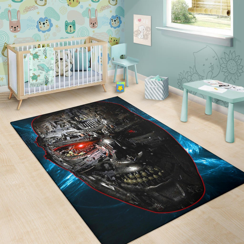 Horror Movie The Terminator Robot Face Blue Data Area Rug Home Decor