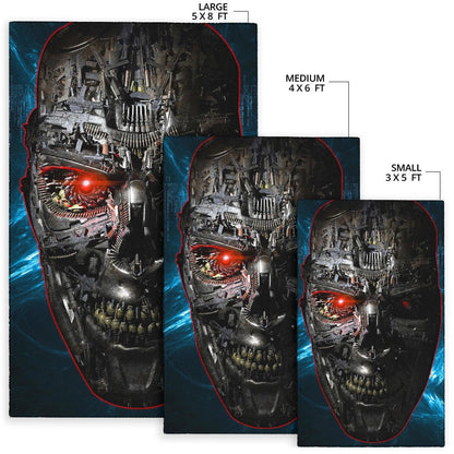 Horror Movie The Terminator Robot Face Blue Data Area Rug Home Decor