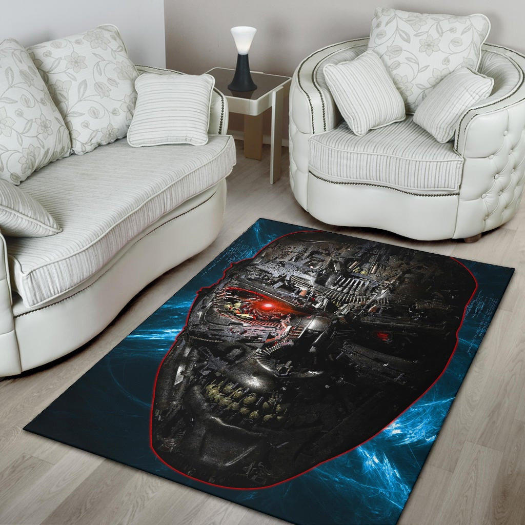 Horror Movie The Terminator Robot Face Blue Data Area Rug Home Decor