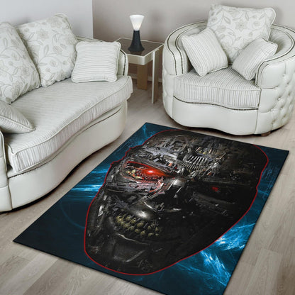 Horror Movie The Terminator Robot Face Blue Data Area Rug Home Decor