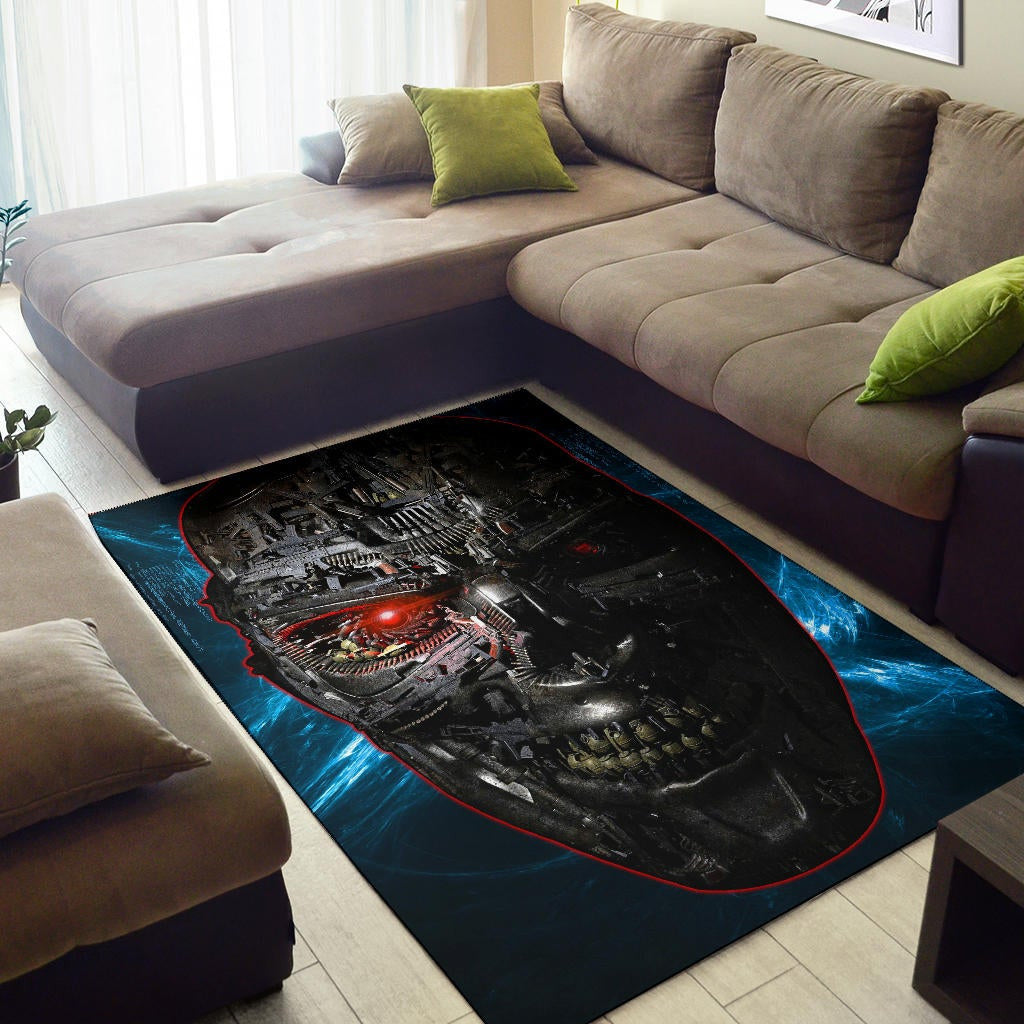 Horror Movie The Terminator Robot Face Blue Data Area Rug Home Decor