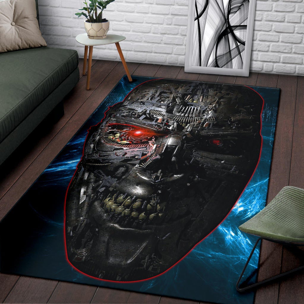 Horror Movie The Terminator Robot Face Blue Data Area Rug Home Decor