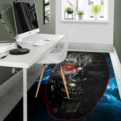 Horror Movie The Terminator Robot Face Blue Data Area Rug Home Decor