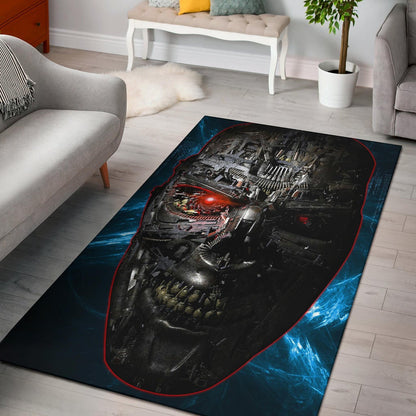 Horror Movie The Terminator Robot Face Blue Data Area Rug Home Decor