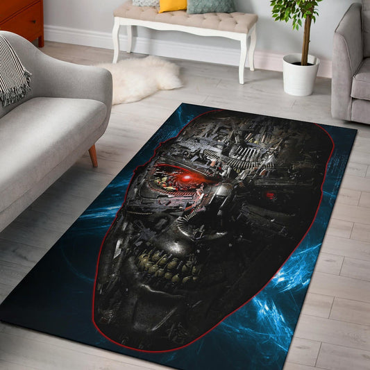 Horror Movie The Terminator Robot Face Blue Data Area Rug Home Decor