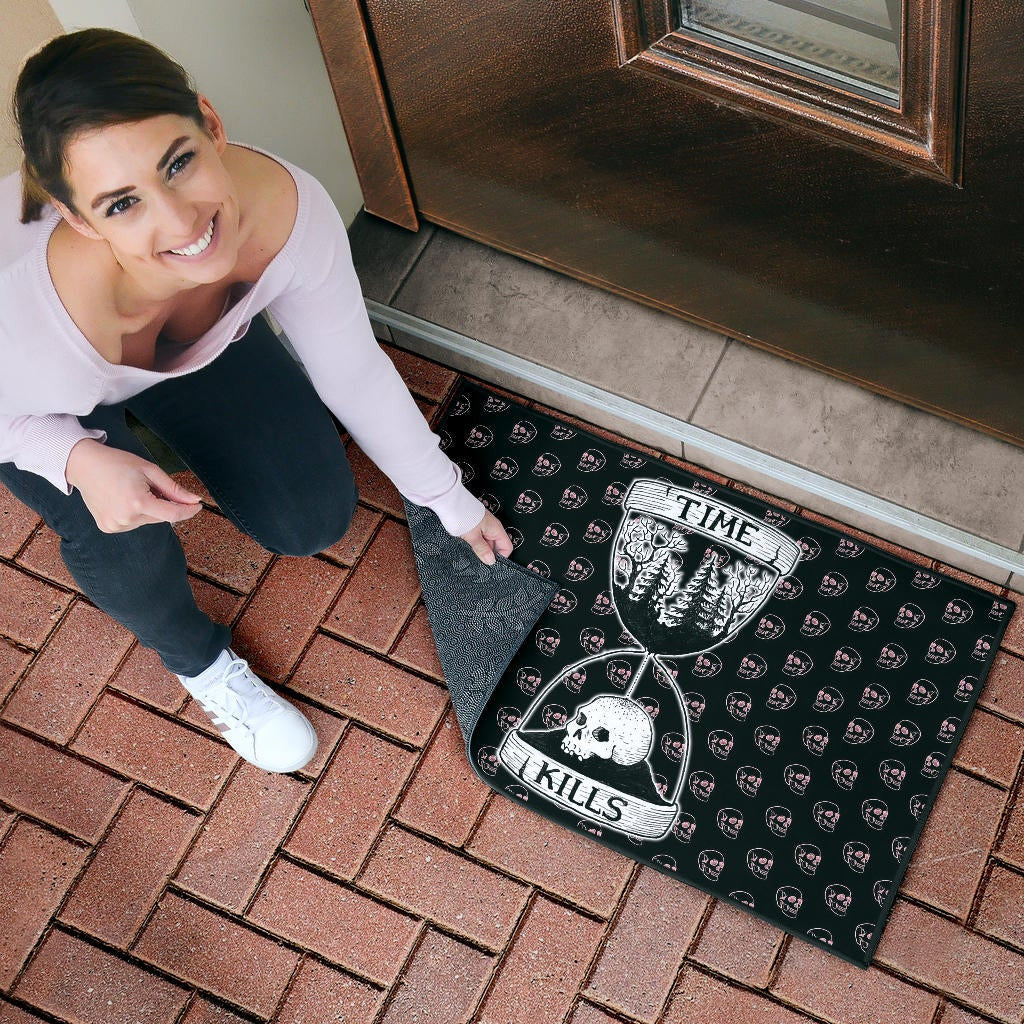 Time Kills Skeleton Head Patterns Sand Timer Door Mat Home Decor