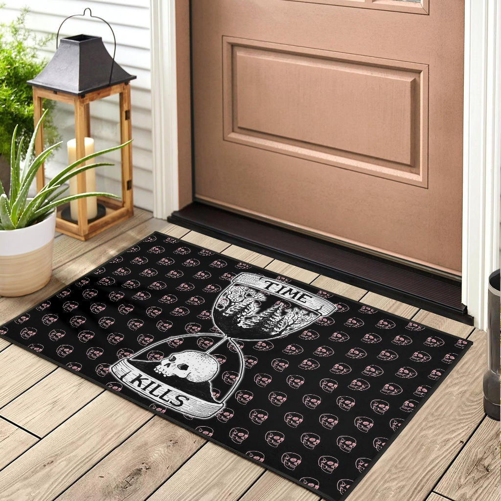 Time Kills Skeleton Head Patterns Sand Timer Door Mat Home Decor