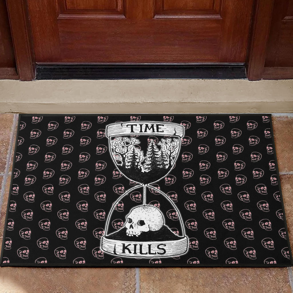 Time Kills Skeleton Head Patterns Sand Timer Door Mat Home Decor