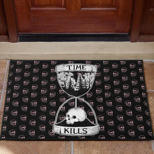 Time Kills Skeleton Head Patterns Sand Timer Door Mat Home Decor