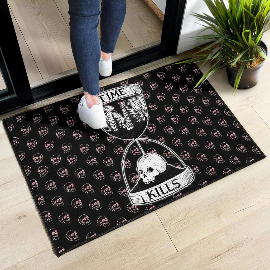 Time Kills Skeleton Head Patterns Sand Timer Door Mat Home Decor