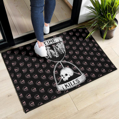 Time Kills Skeleton Head Patterns Sand Timer Door Mat Home Decor