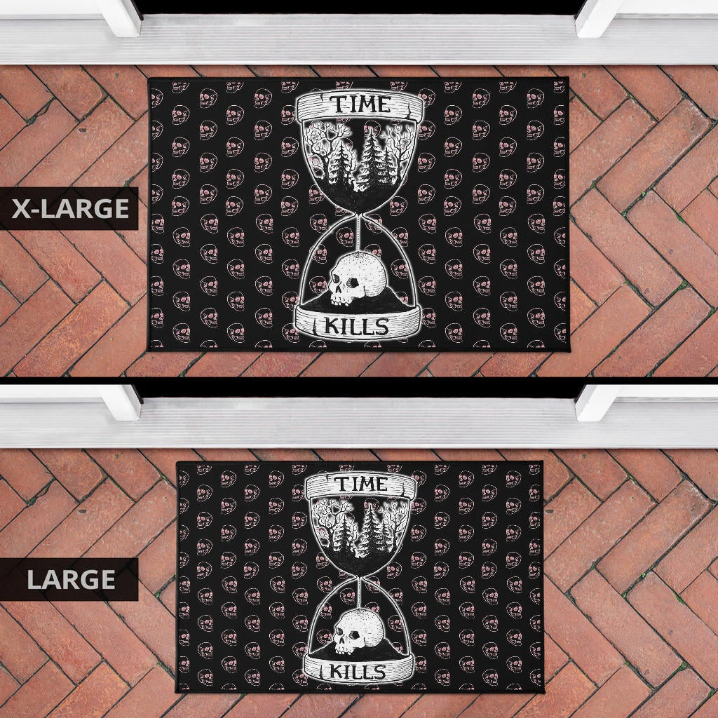 Time Kills Skeleton Head Patterns Sand Timer Door Mat Home Decor