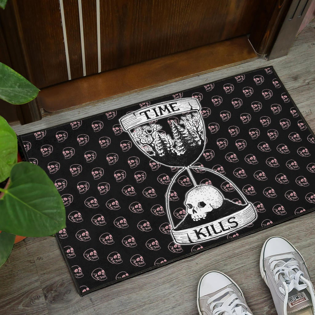 Time Kills Skeleton Head Patterns Sand Timer Door Mat Home Decor