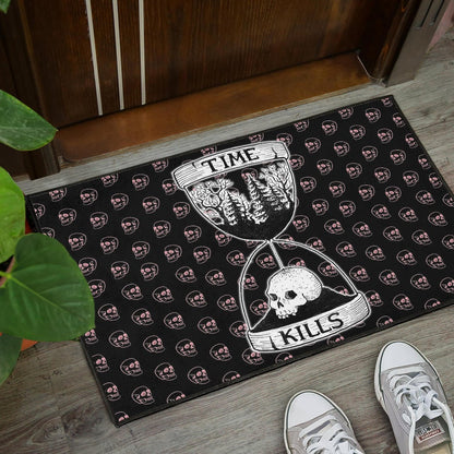 Time Kills Skeleton Head Patterns Sand Timer Door Mat Home Decor